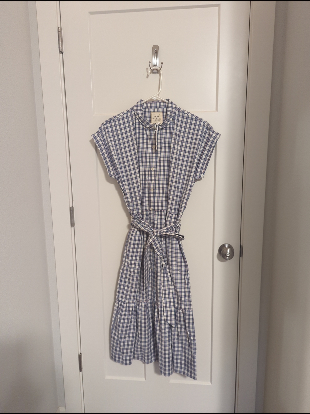 Organic Cotton Hope & Henry Blue and White Plaid Midi Dress